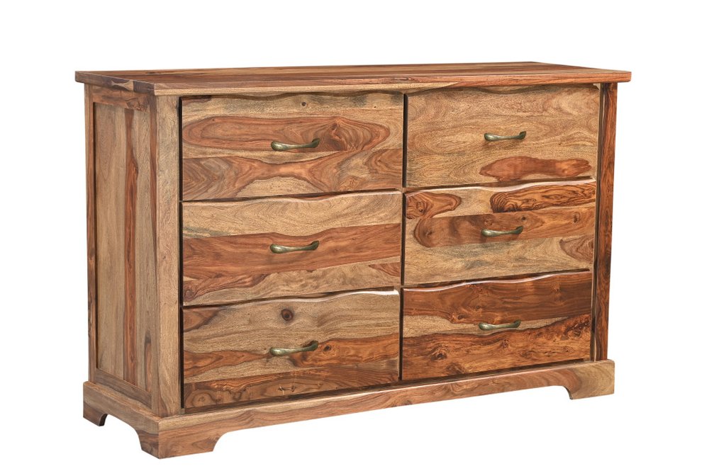 60" Dark Brown Solid Wood Six Drawer Dresser