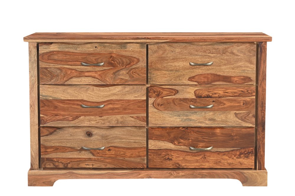 60" Dark Brown Solid Wood Six Drawer Dresser
