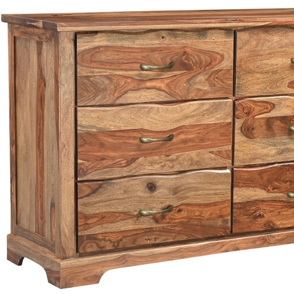 60" Dark Brown Solid Wood Six Drawer Dresser