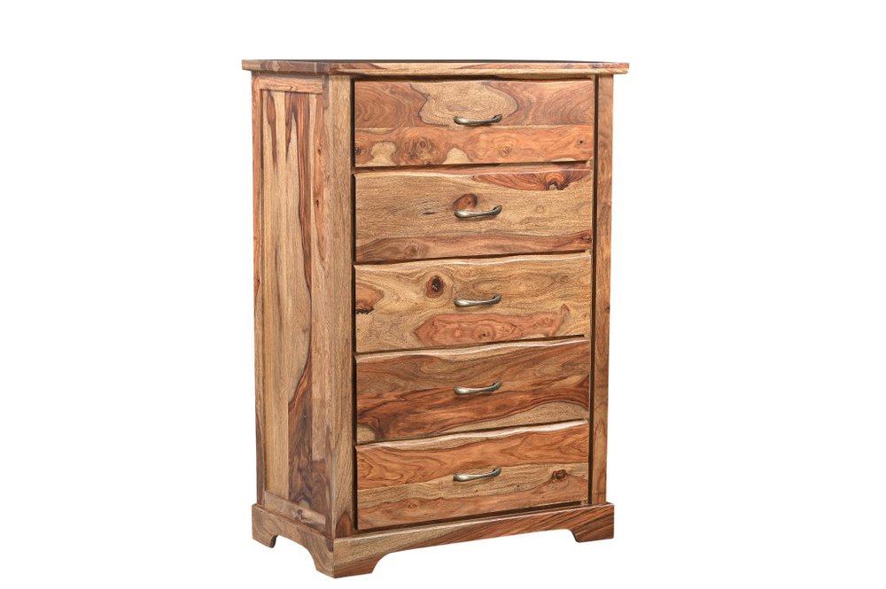 36" Dark Brown Solid Wood Five Drawer Chest