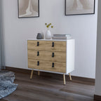 32" White And Natural Wood Three Drawer Dresser