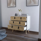 32" White And Natural Wood Three Drawer Dresser