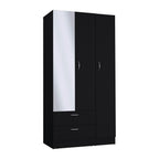 71" Black Wood Mirrored Two Door Two Drawer Combo Dresser