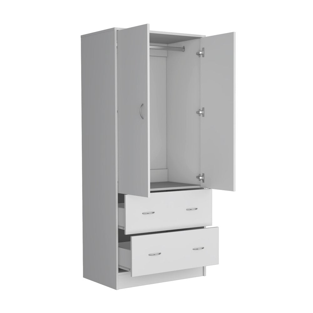 71" White Two Door Two Drawer Combo Dresser
