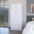 71" White Two Door Two Drawer Combo Dresser