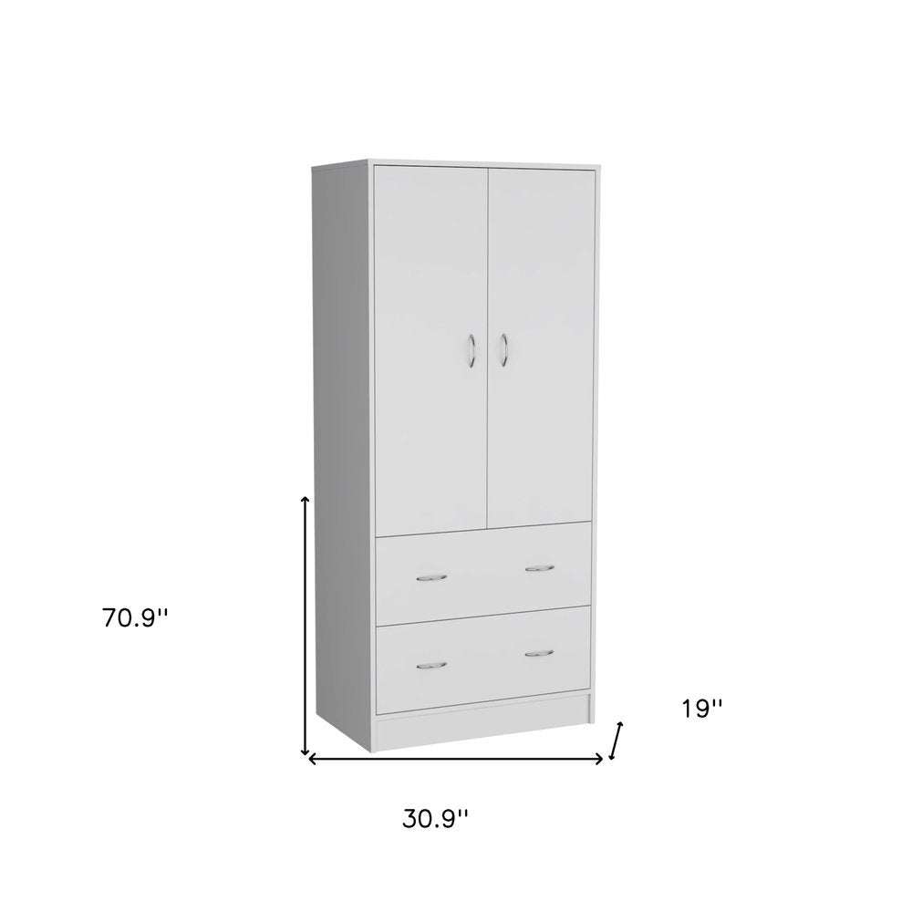 71" White Two Door Two Drawer Combo Dresser