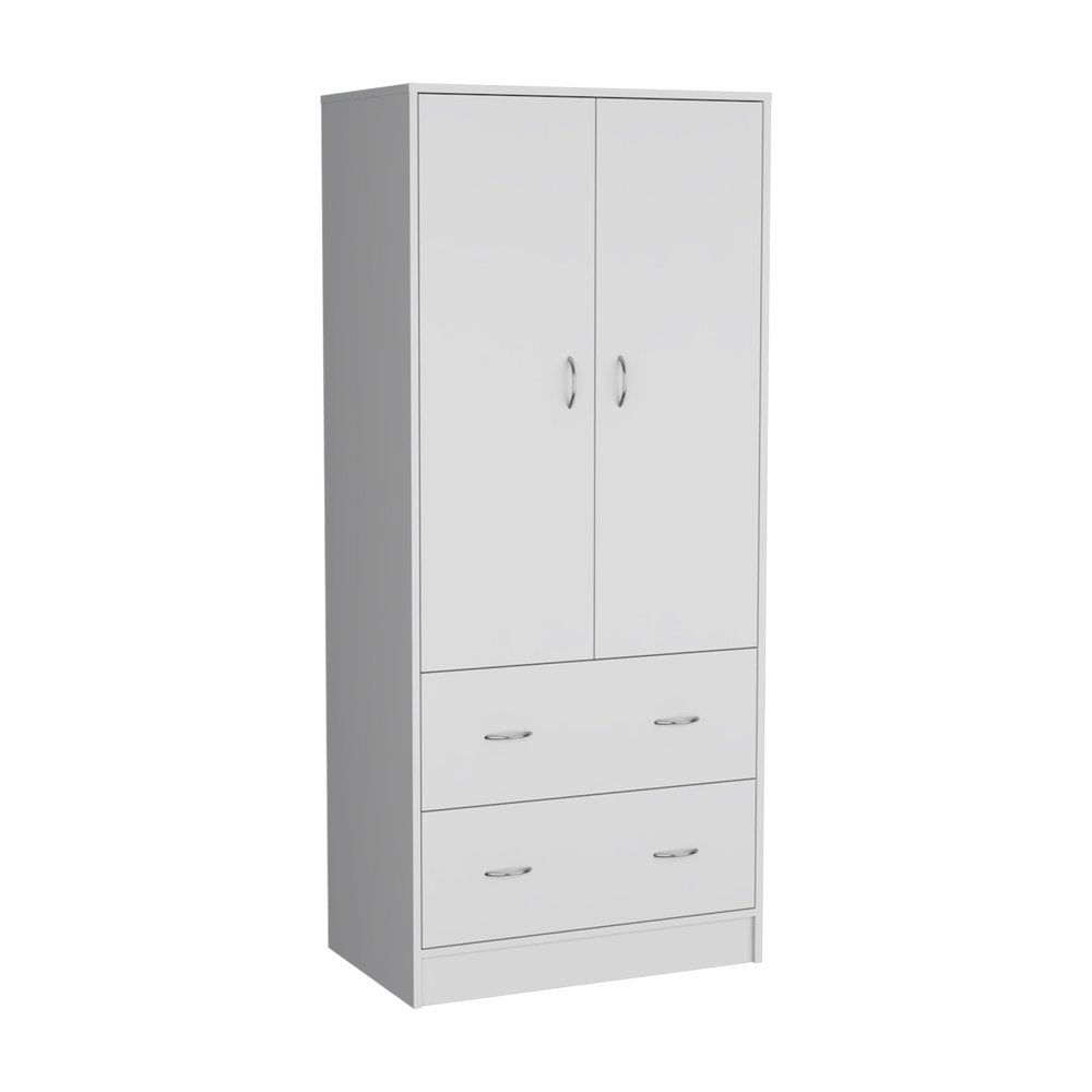 71" White Two Door Two Drawer Combo Dresser