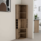 71" Natural Wood Corner Bar Cabinet