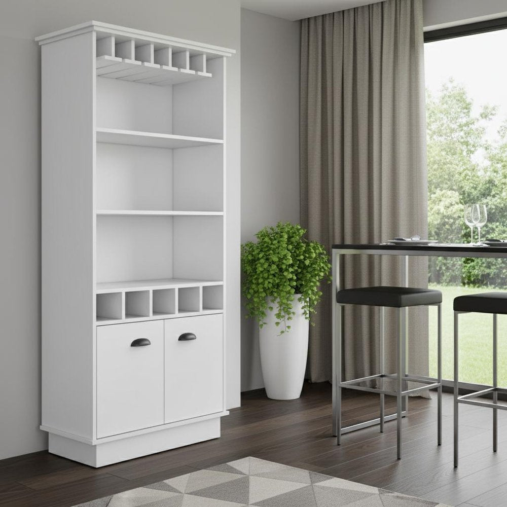 29" White Wood Bar Cabinet With Two Doors