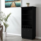 70" Black Wood Bar Cabinet With Two Doors