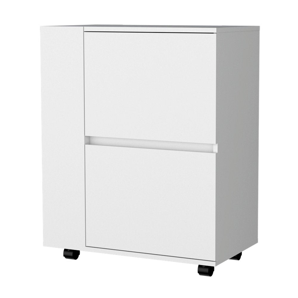 26" White Wood Rolling Bar Cart