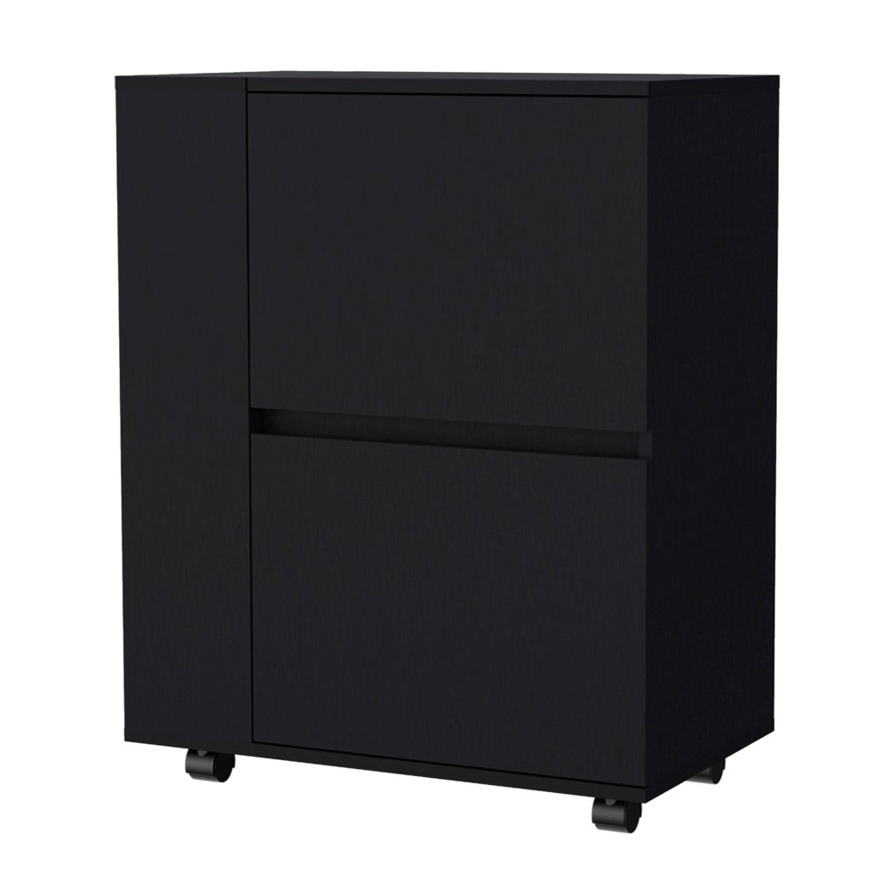 26" Black Wood Rolling Bar Cart