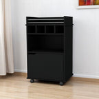 22" Black Wood Rolling Bar Cart With Wine Storage