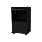 22" Black Wood Rolling Bar Cart With Wine Storage