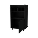 22" Black Wood Rolling Bar Cart With Wine Storage