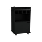 22" Black Wood Rolling Bar Cart With Wine Storage