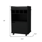 22" Black Wood Rolling Bar Cart With Wine Storage