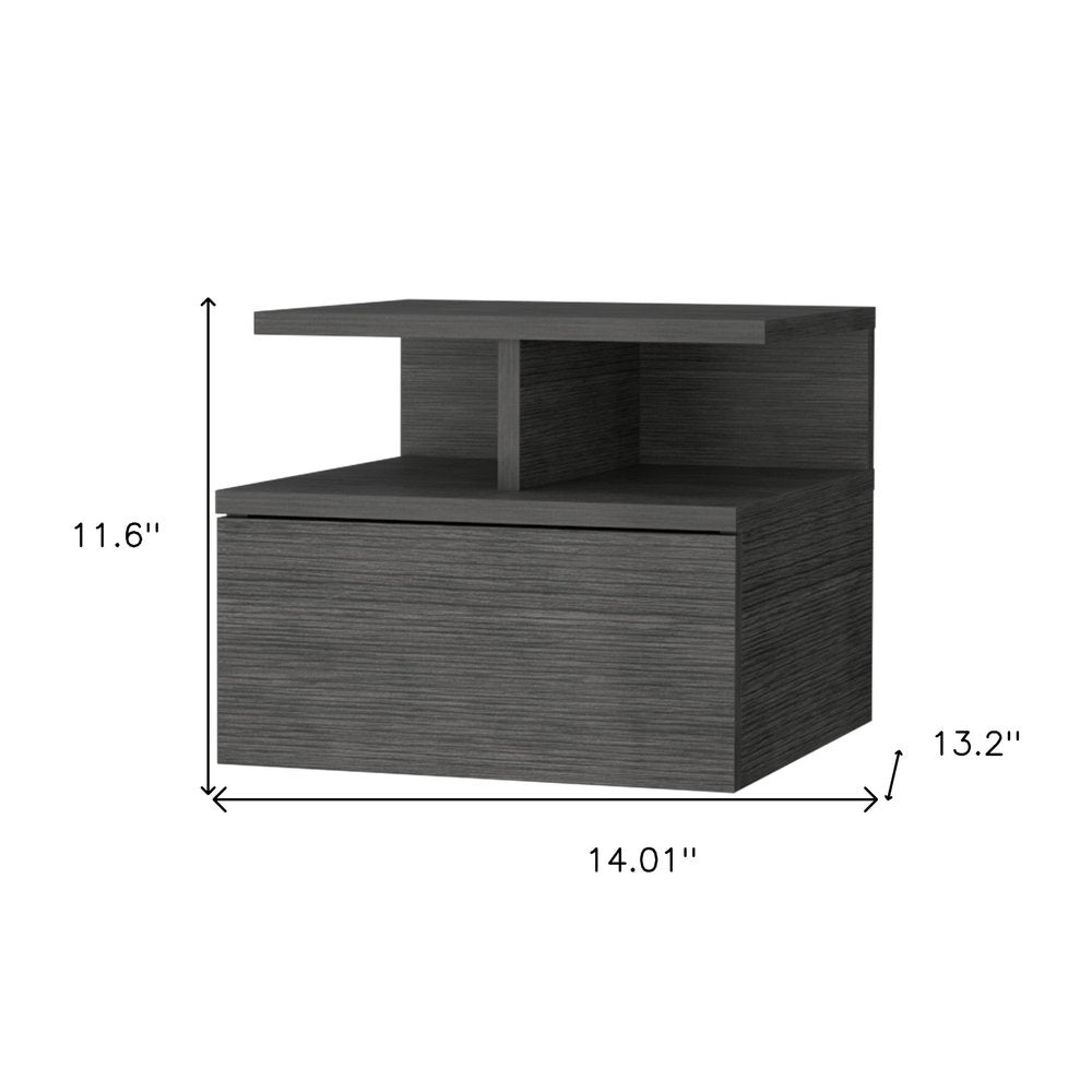 12" Gray Wood One Drawer Floating Nightstand