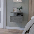 12" Gray Wood One Drawer Floating Nightstand