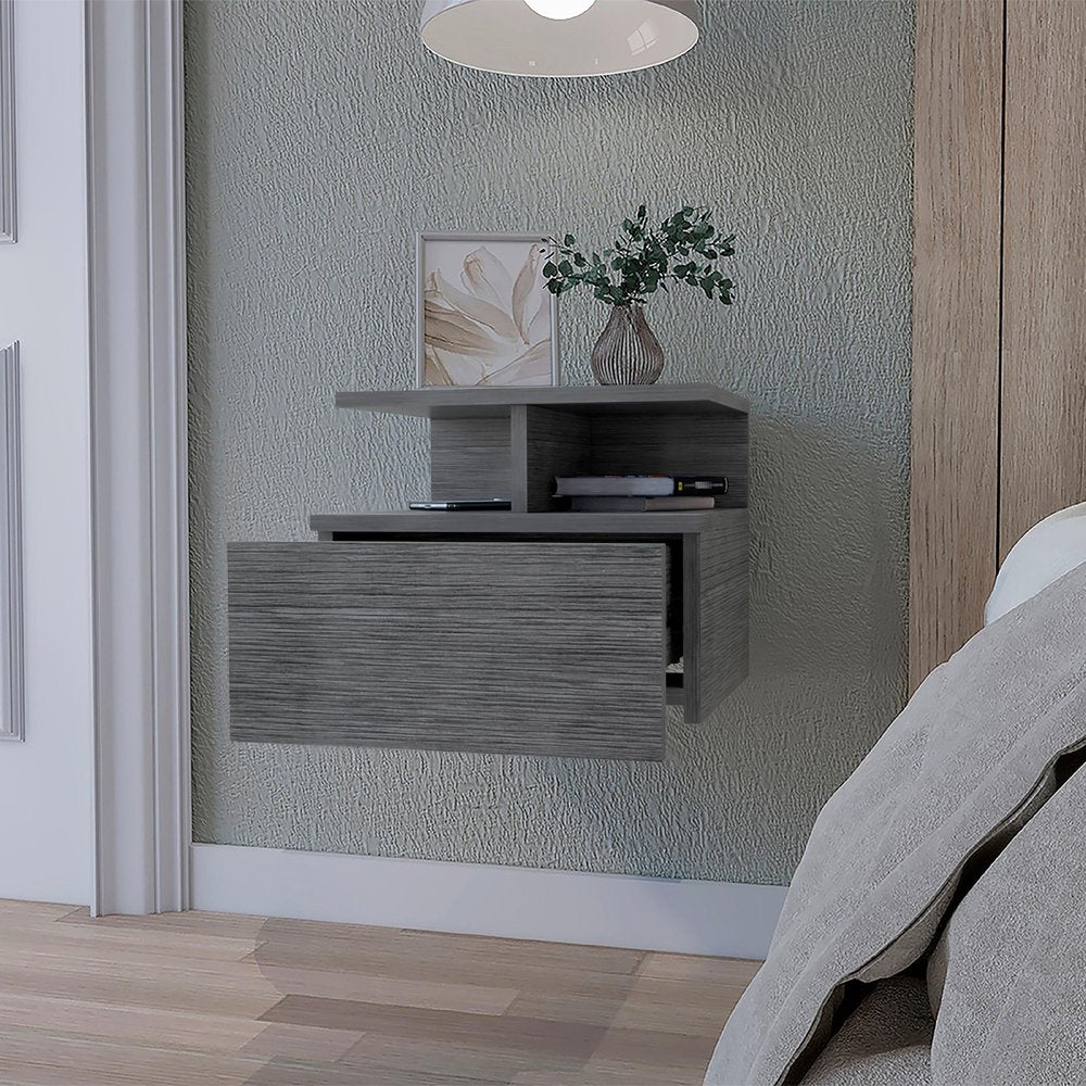 12" Gray Wood One Drawer Floating Nightstand