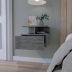 12" Gray Wood One Drawer Floating Nightstand