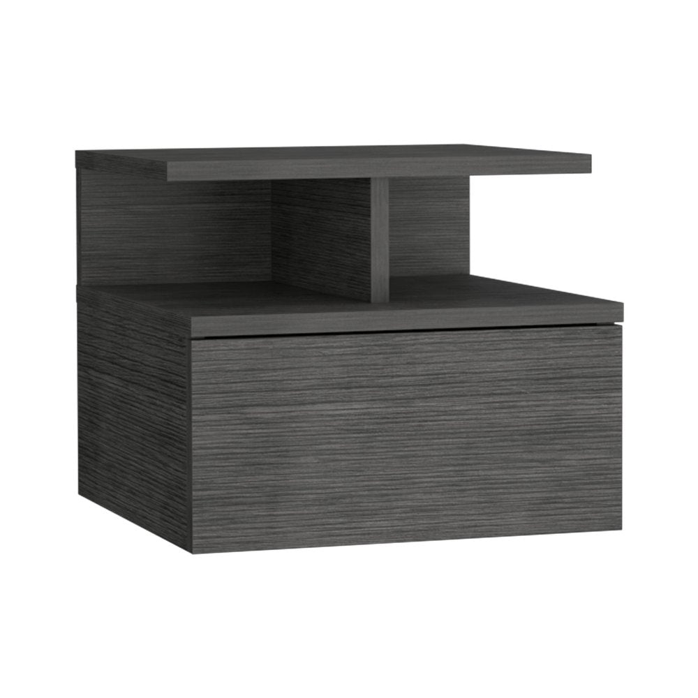 12" Gray Wood One Drawer Floating Nightstand
