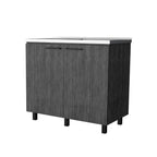 35" X 39" Gray And Silver Stainless Steel and Wood Utility Cabinet With Sink