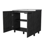 35" X 39" Gray And Silver Stainless Steel and Wood Utility Cabinet With Sink