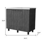 35" X 39" Gray And Silver Stainless Steel and Wood Utility Cabinet With Sink