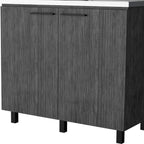 35" X 39" Gray And Silver Stainless Steel and Wood Utility Cabinet With Sink