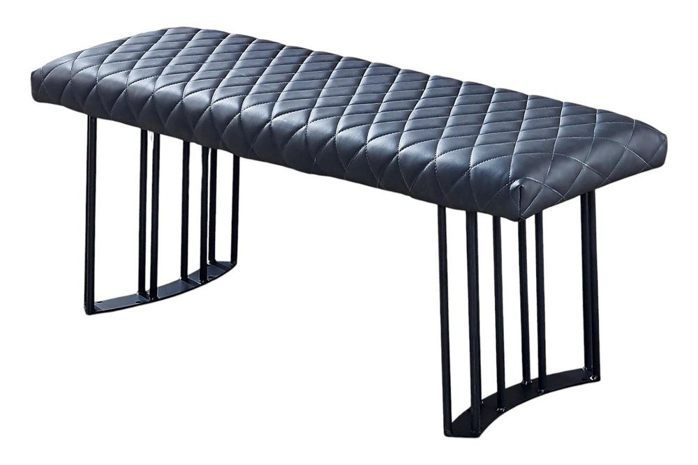 47" Dark Gray and Black Faux Leather Upholstered Dining Bench