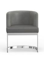 Gray And Silver Slipcovered Faux Leather And Metal Wing Back Dining Side Chair