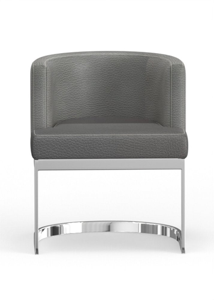 Gray And Silver Slipcovered Faux Leather And Metal Wing Back Dining Side Chair