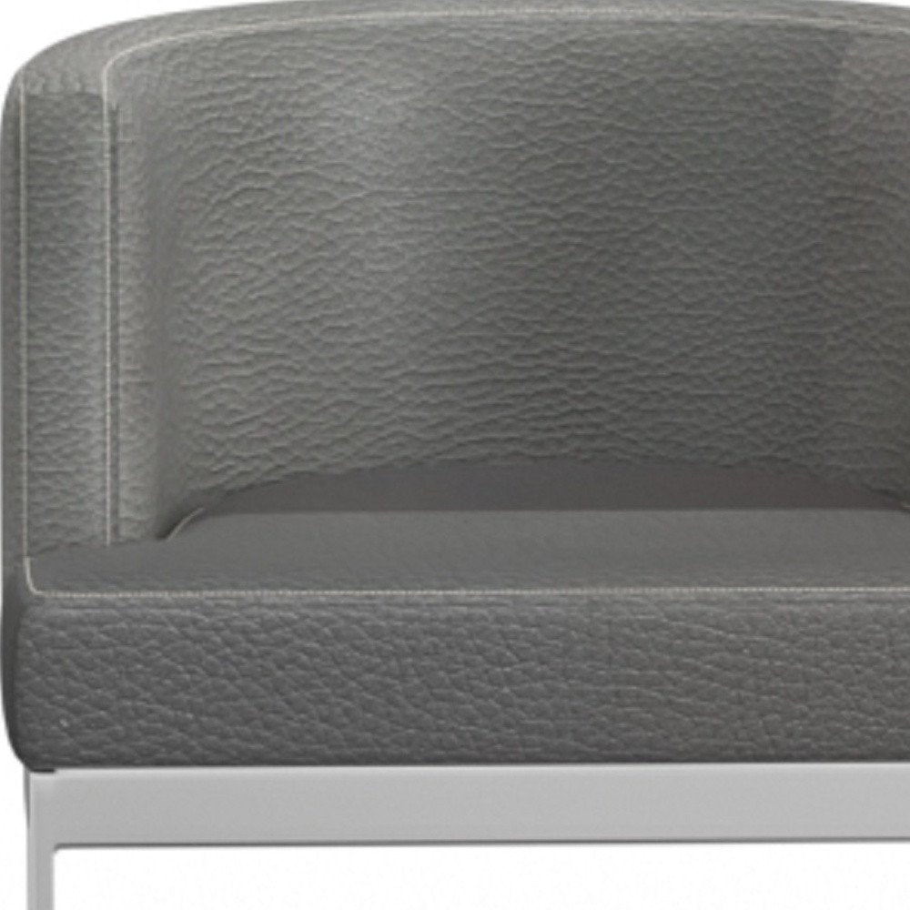 Gray And Silver Slipcovered Faux Leather And Metal Wing Back Dining Side Chair