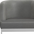 Gray And Silver Slipcovered Faux Leather And Metal Wing Back Dining Side Chair