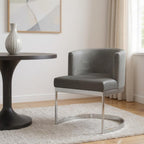 Gray And Silver Slipcovered Faux Leather And Metal Wing Back Dining Side Chair
