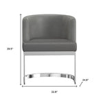 Gray And Silver Slipcovered Faux Leather And Metal Wing Back Dining Side Chair