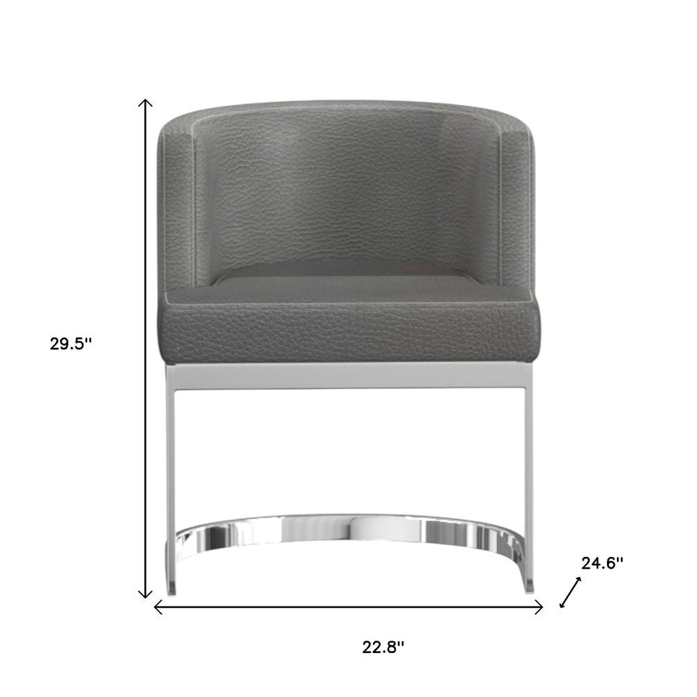 Gray And Silver Slipcovered Faux Leather And Metal Wing Back Dining Side Chair