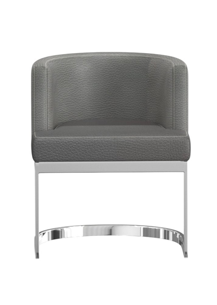 Gray And Silver Slipcovered Faux Leather And Metal Wing Back Dining Side Chair
