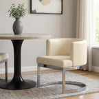 Gray And Silver Slipcovered Faux Leather And Metal Wing Back Dining Side Chair