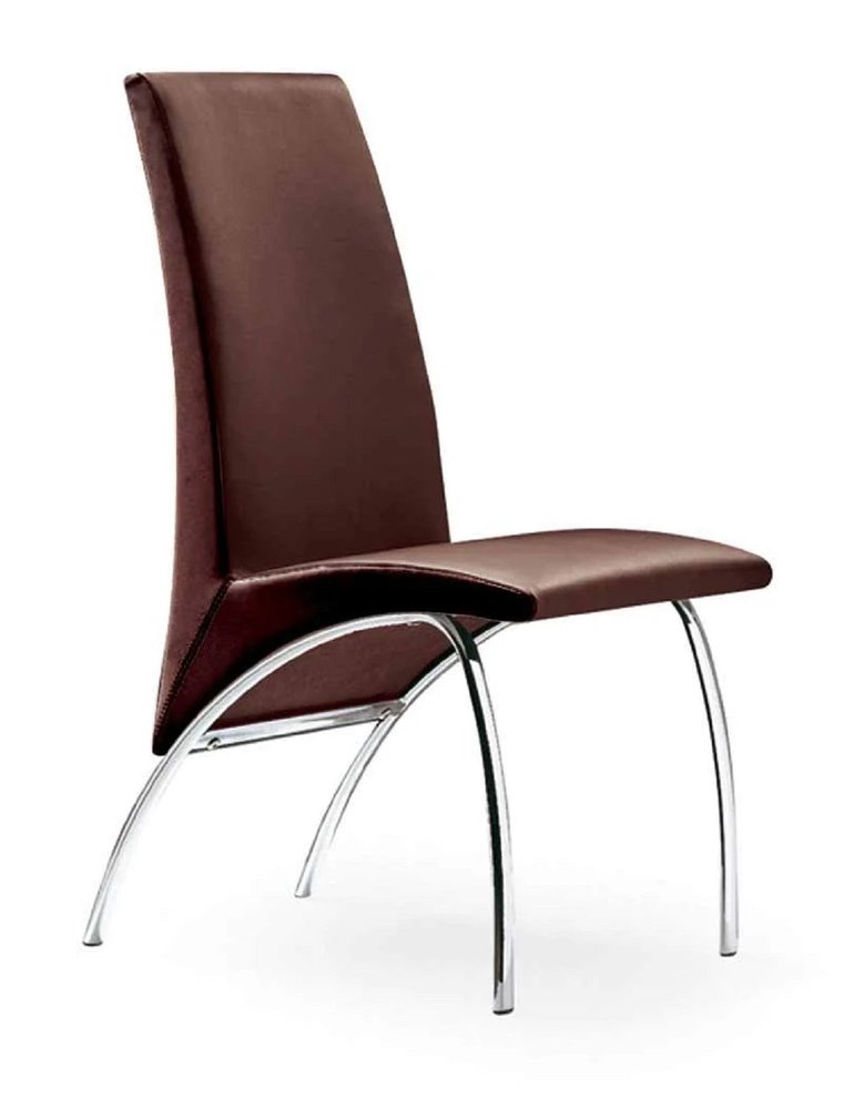 Set of Two Dark Brown And Silver Faux Leather And Metal Dining Side Chairs