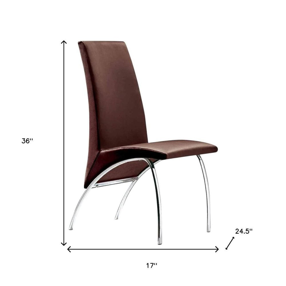 Set of Two Dark Brown And Silver Faux Leather And Metal Dining Side Chairs