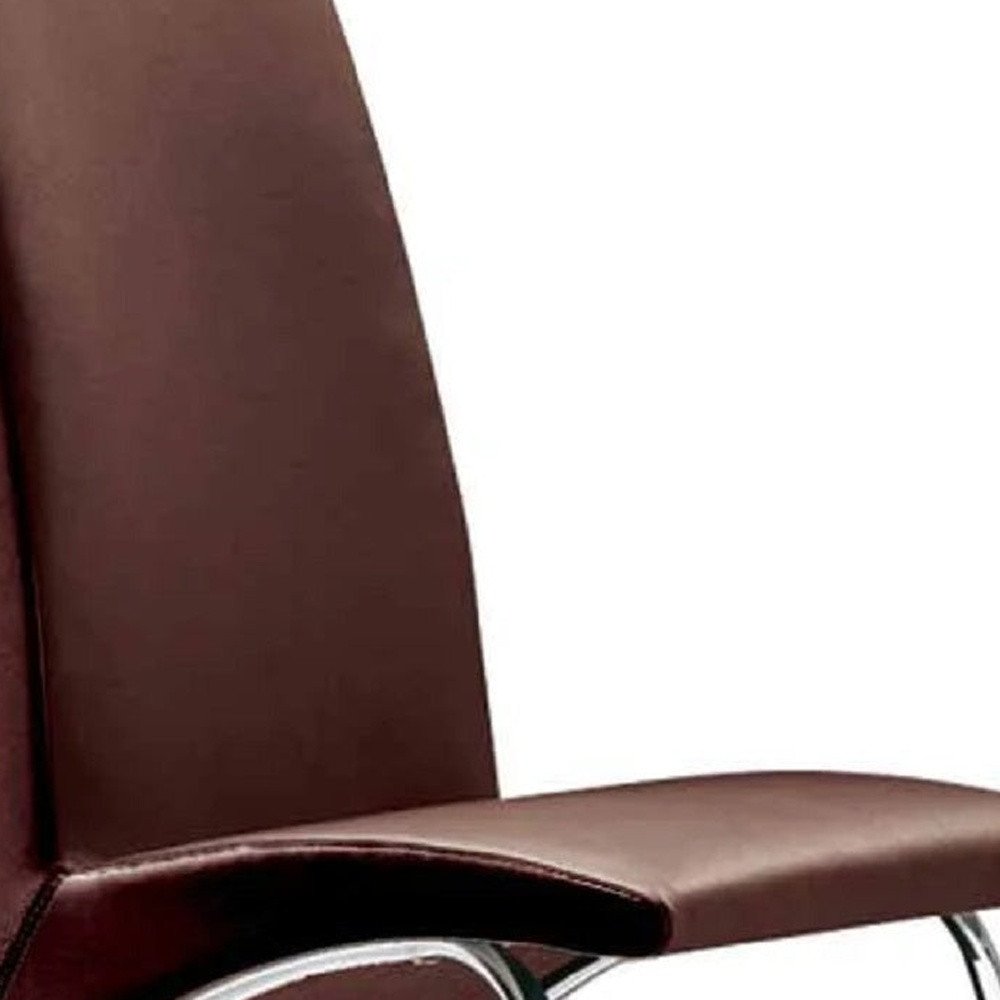 Set of Two Dark Brown And Silver Faux Leather And Metal Dining Side Chairs