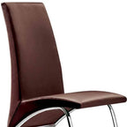 Set of Two Dark Brown And Silver Faux Leather And Metal Dining Side Chairs