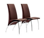 Set of Two Dark Brown And Silver Faux Leather And Metal Dining Side Chairs