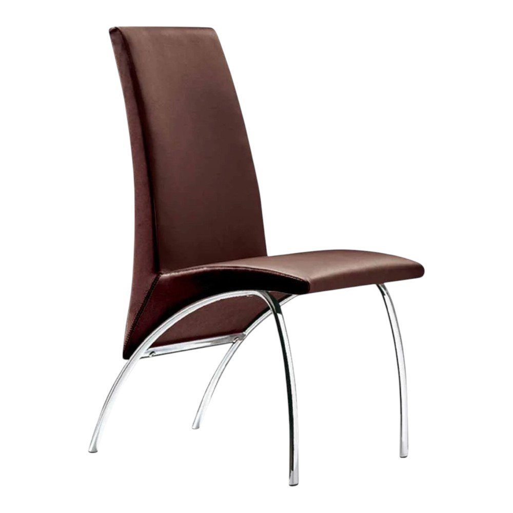 Set of Two Dark Brown And Silver Faux Leather And Metal Dining Side Chairs
