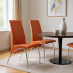 Set of Two Dark Brown And Silver Faux Leather And Metal Dining Side Chairs