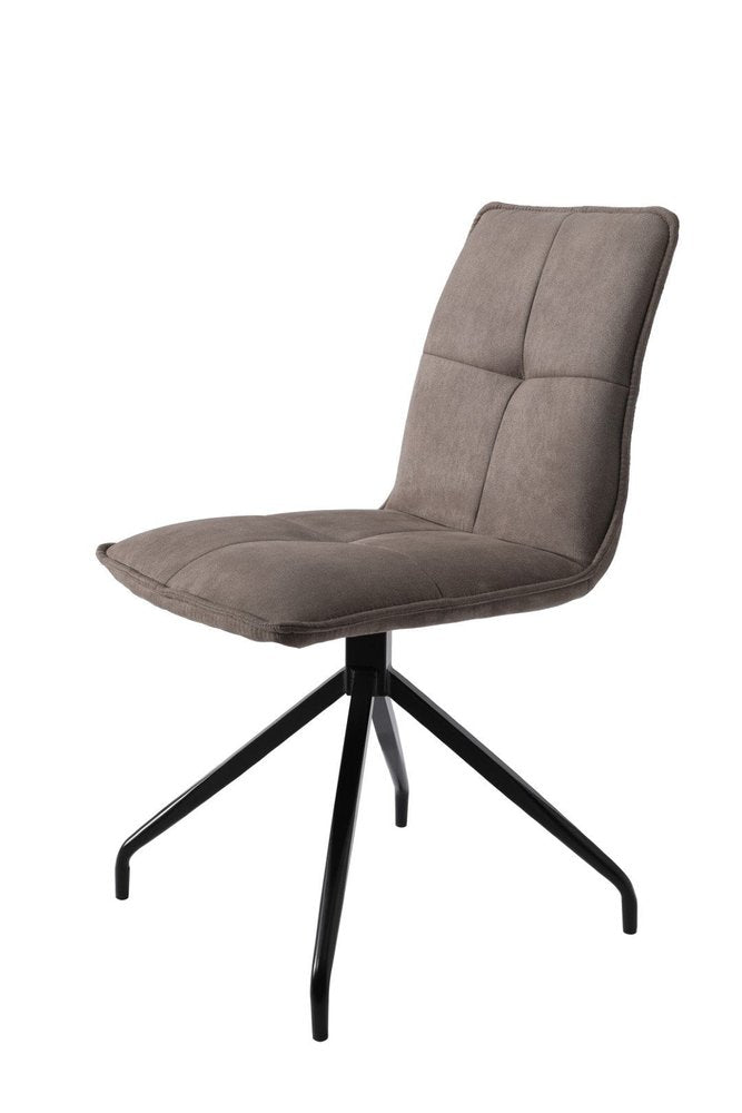 Set of Two Dark Brown And Black Fabric And Metal Swivel Dining Side Chairs