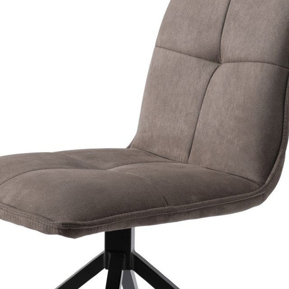 Set of Two Dark Brown And Black Fabric And Metal Swivel Dining Side Chairs