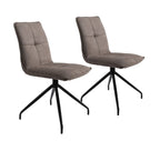 Set of Two Dark Brown And Black Fabric And Metal Swivel Dining Side Chairs